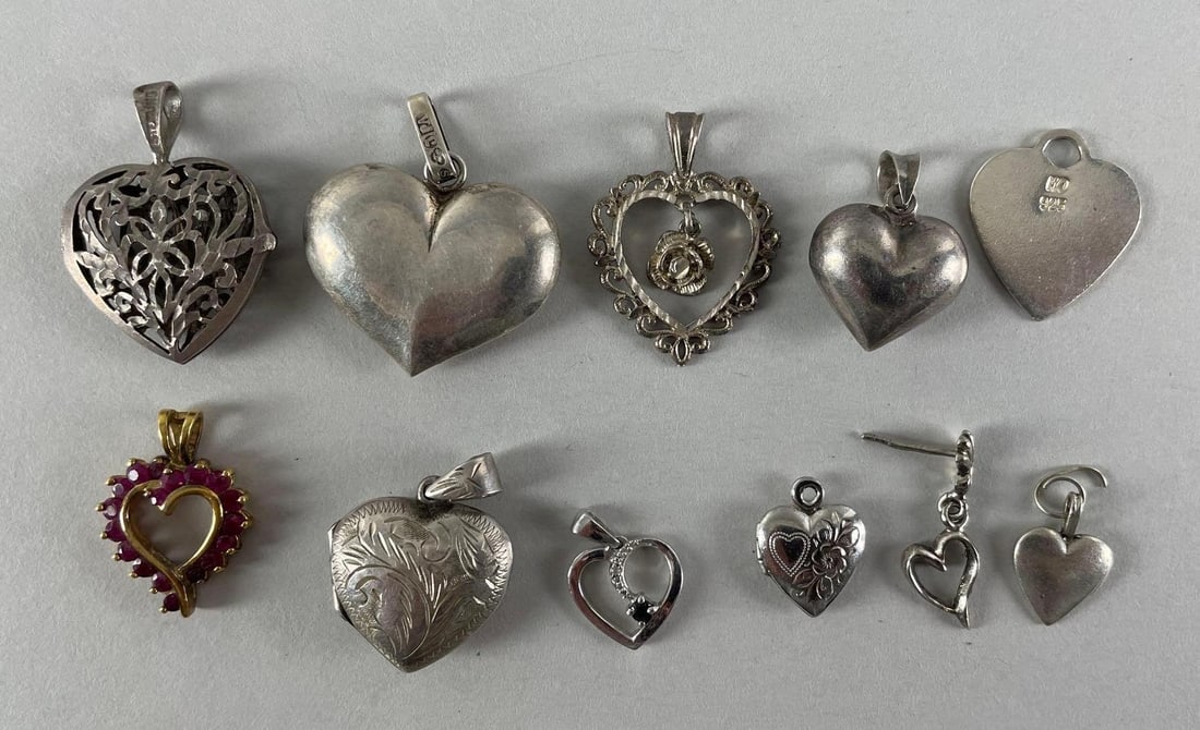 Group of 11 Sterling Silver Puffy Heart Pendants (1 of 3)