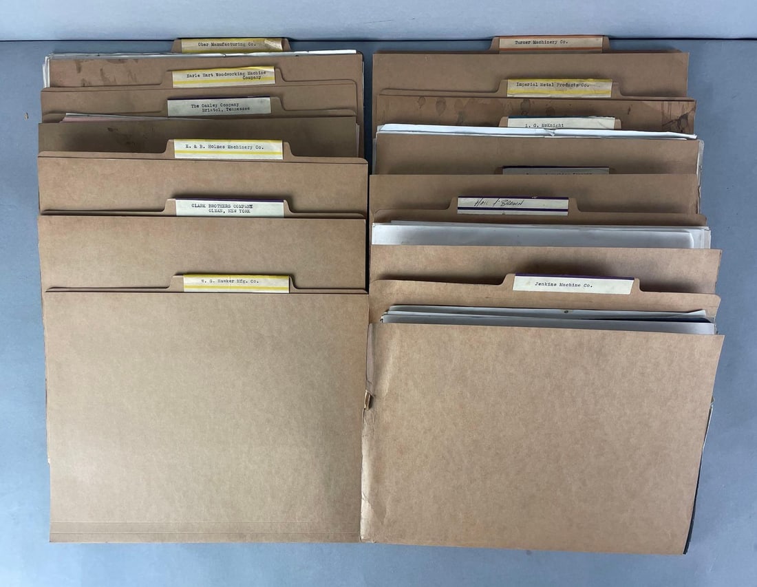 Large Group of Vintage Woodworking Machinery Advertising and Manuals: Includes turner machinery, Earle hart, Clark brothers, ober mfg, and more. Most measures 8 1/2 x 11 inches