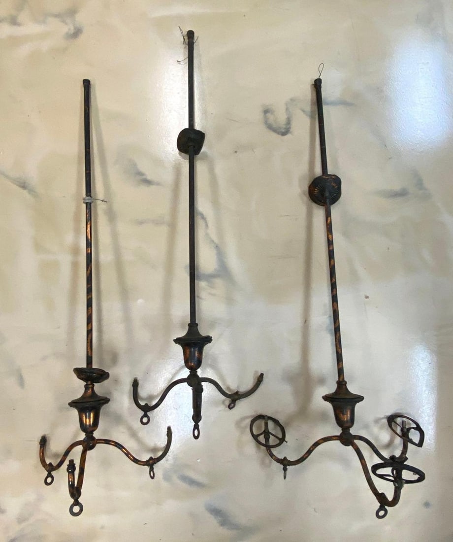 Group of 3 Japanned Finish Copper Gas Hanging Chandeliers (1 of 5)