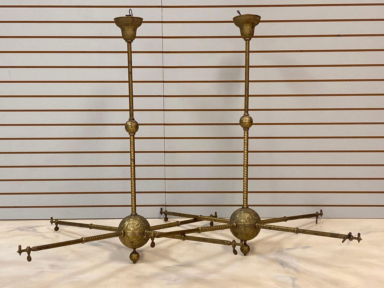 Pair of Large Antique Brass Gas Hanging Chandeliers (1 of 7)