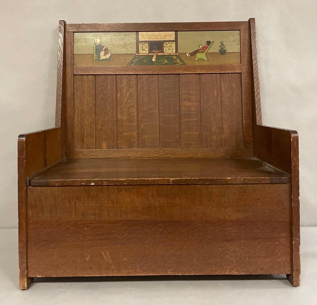 Antique Oak Mission Style Childrens Toy Bench (1 of 6)