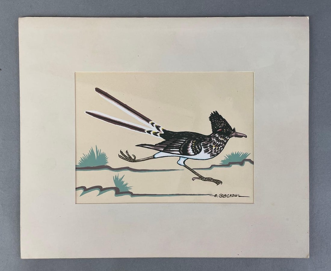 Signed Archie Blackowl Roadrunner Acrylic Painting (1 of 3)
