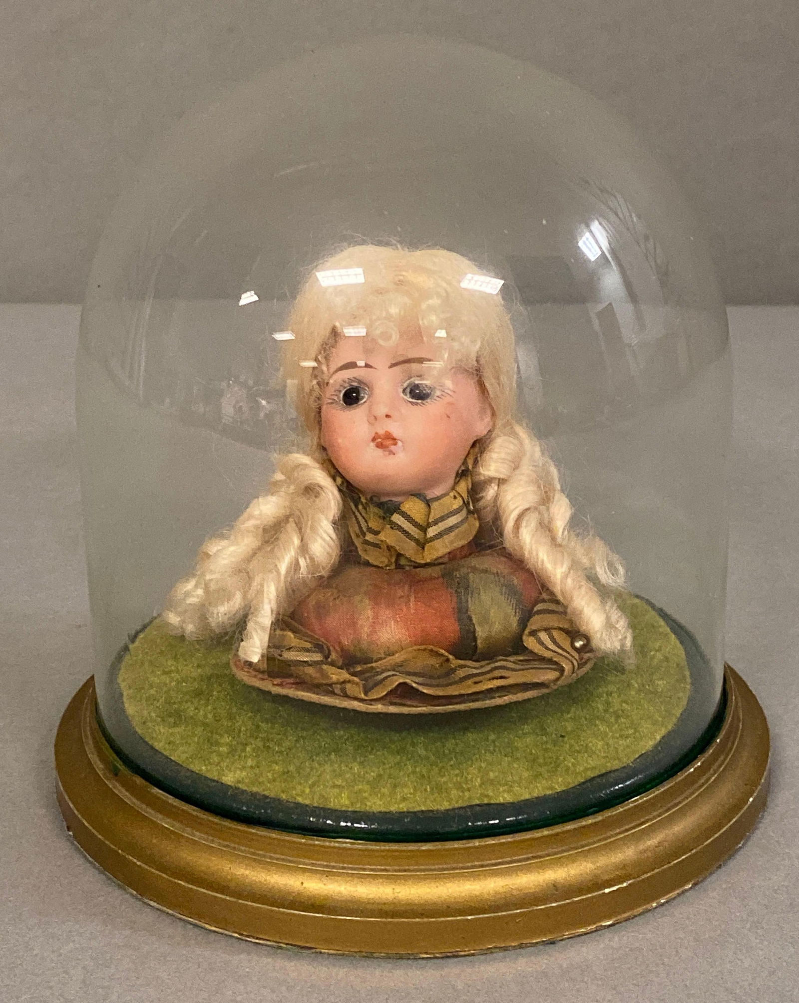 Antique Bisque Doll Head with Domed Glass Display Case (1 of 3)