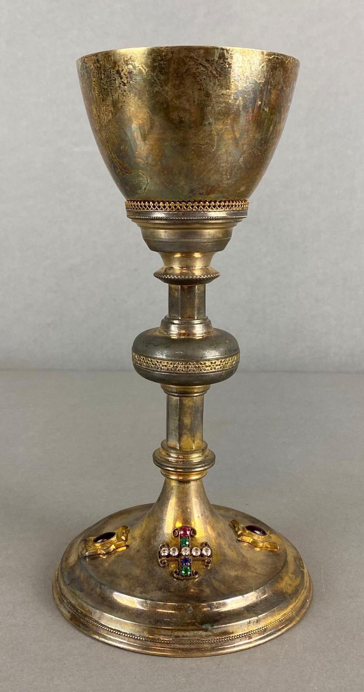 Silver Plate Gemstone Religious Chalice (1 of 4)