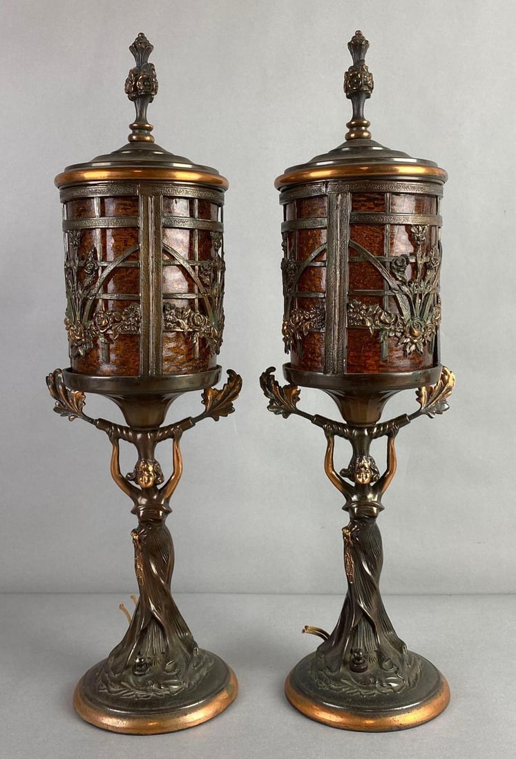 Pair of Vintage Art Nouveau Table Lamps with Draped Lady Bases (1 of 6)