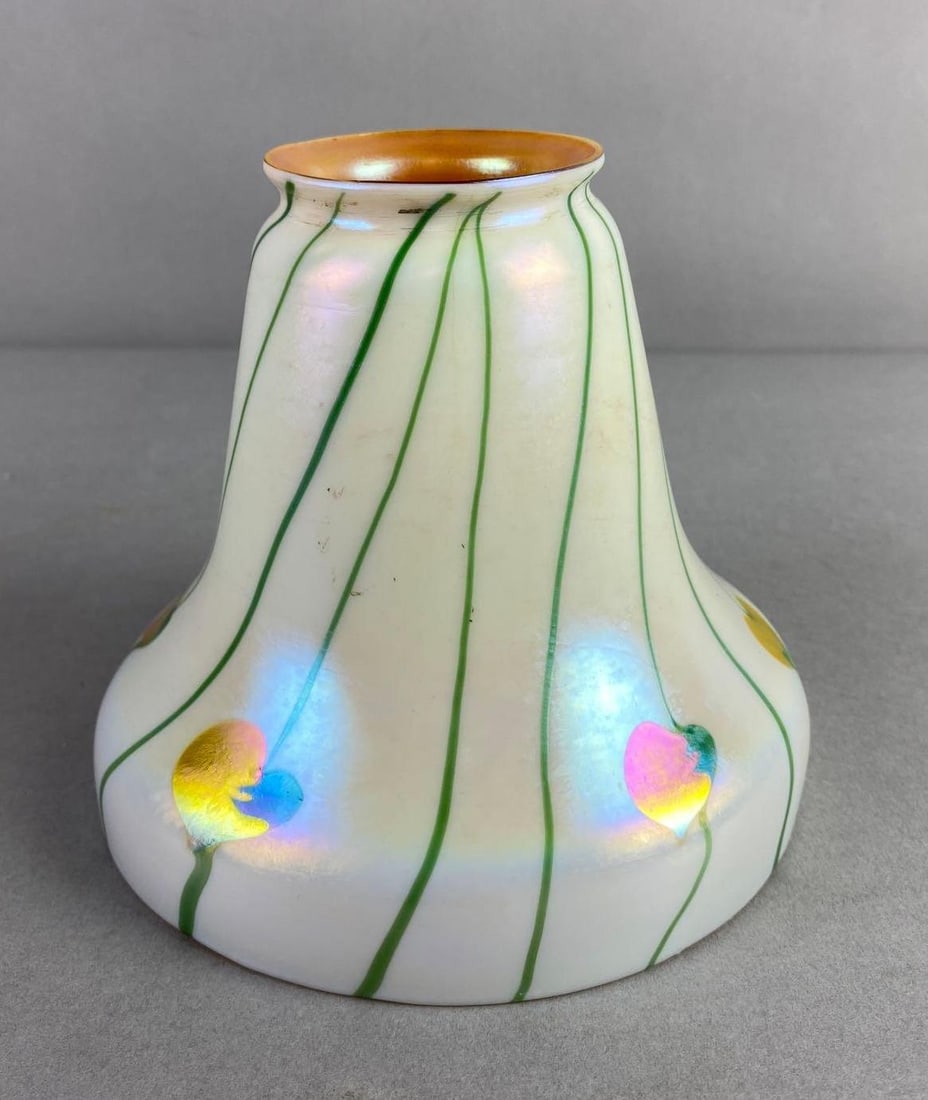Antique American Fostoria Iridescent Iris Glass Shade (1 of 5)