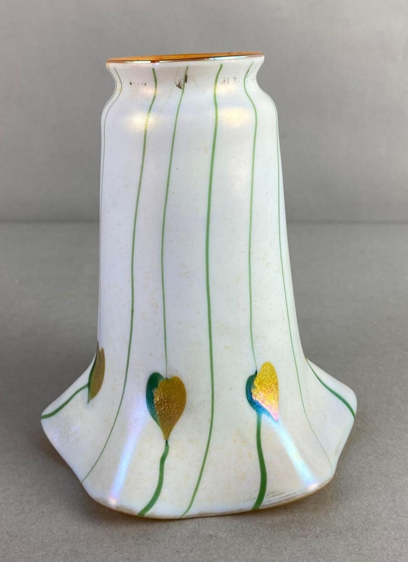 Antique American Fostoria Iridescent Iris Glass Shade (1 of 5)