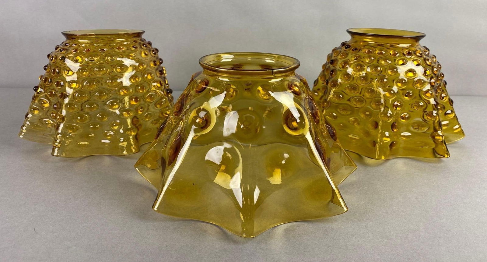 Group of 3 Vintage Hobnail Amber Glass Gas Light Shades (1 of 7)