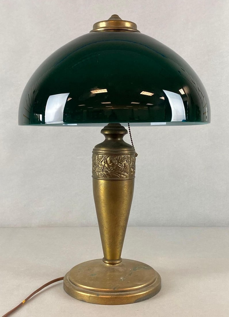 Antique Pittsburgh Lamp Co. Green Glass Metal Table Lamp (1 of 5)