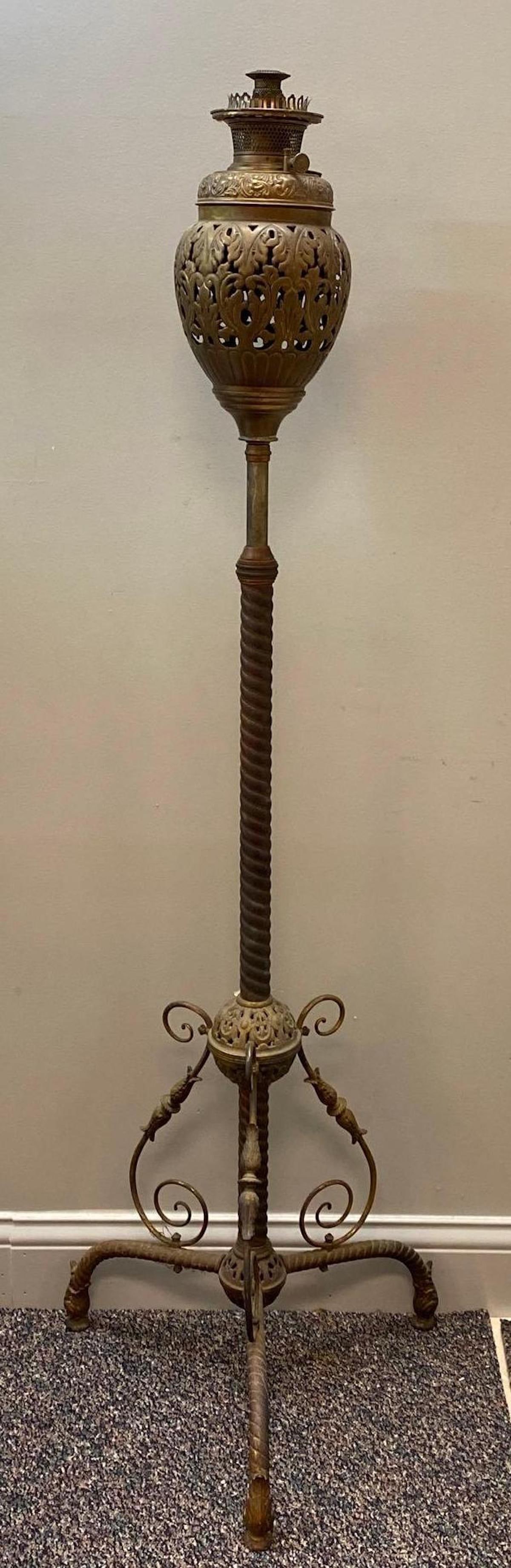 Antique Bradley and Hubbard Brass Oil Floor Lamp (1 of 7)
