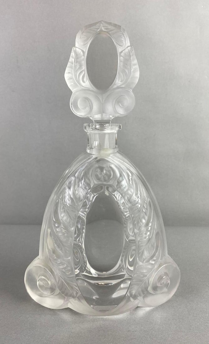 Large Vintage Czech Art Deco Frosted Clear Glass Decanter (1 of 7)