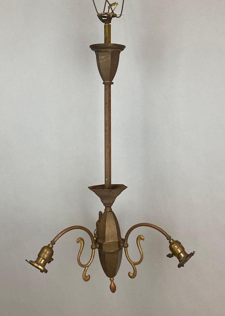 Antique 3-Arm Brass Hanging Lamp (1 of 6)