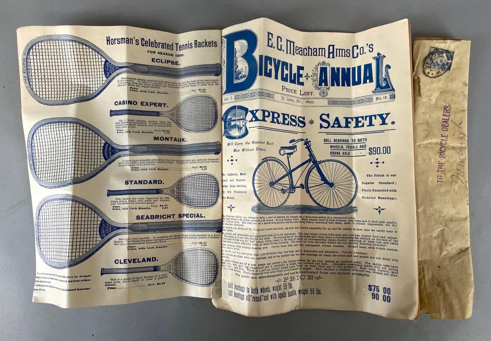 1890 E.C. Meacham Arms Co Bicycle Annual No. 12 Catalog: St. Louis Missouri, Measures 10 3/4 x 7 1/2 inches.