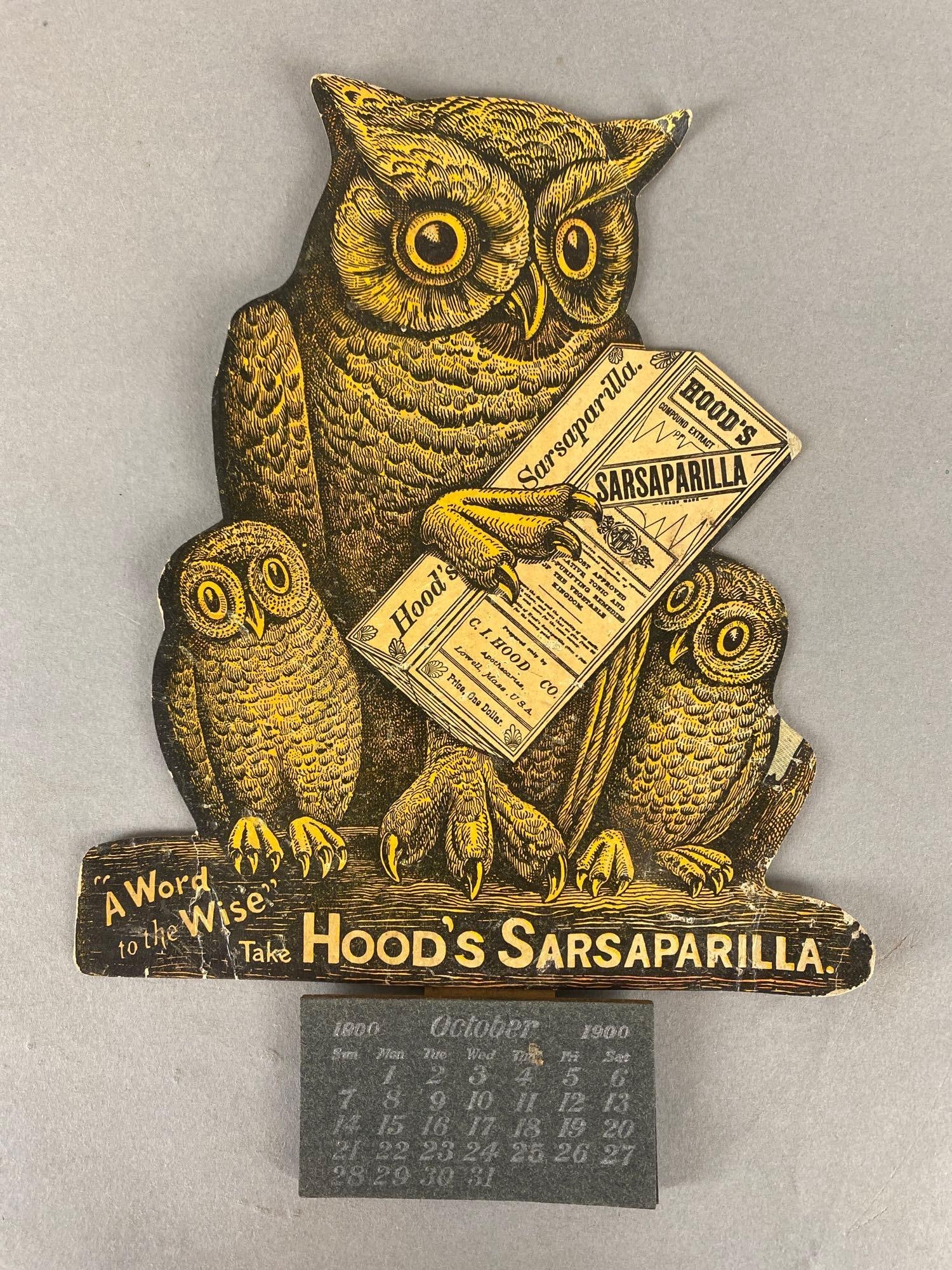 1900-1901 Hoods Sarsaparilla Owl Die-Cut Advertising Calendar (1 of 4)