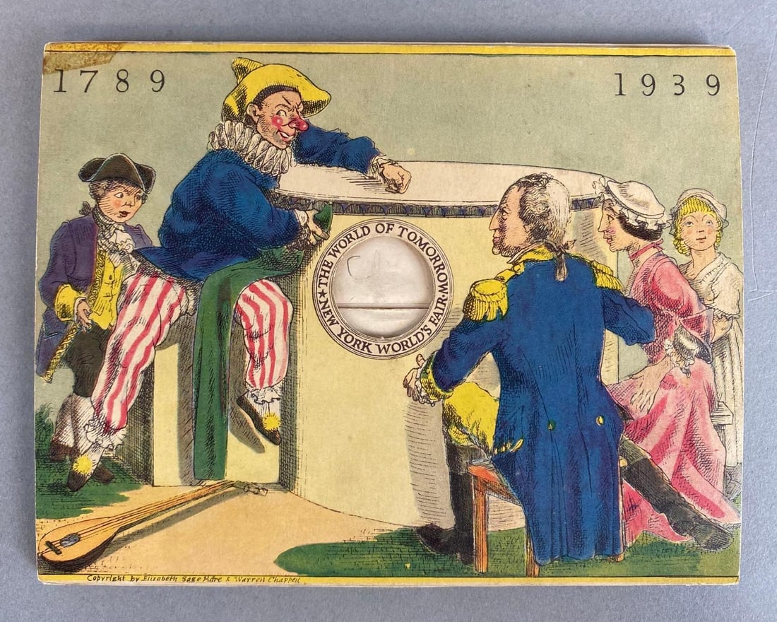 1789-1939 New York Worlds Fair World of Tomorrow 3D Diorama Book: With original envelope, Some tears in envelope and book, Book measures 5 x 6 1/2 inches.