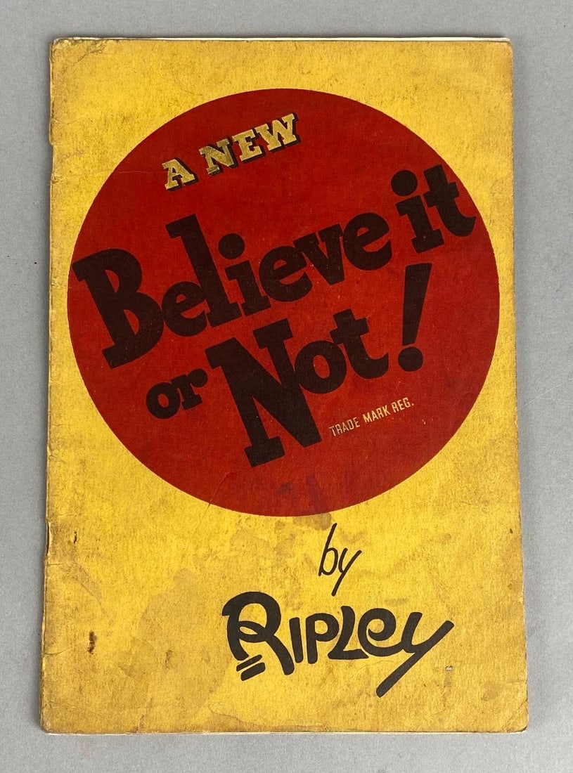 Vintage 1930s A New Believe It Or Not by Ridley Booklet: Wear on front and back cover but still intact as seen. Measures 9 1/2 x 6 1/2 inches