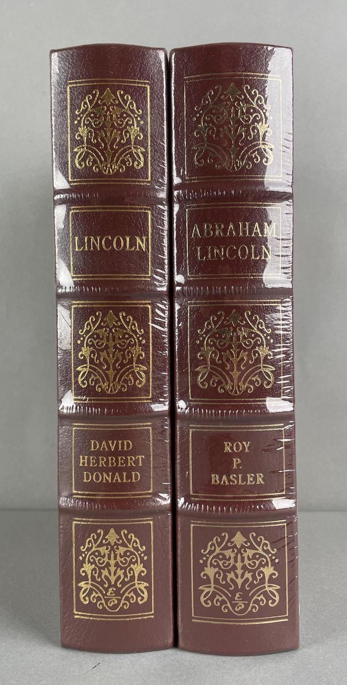 Group of 2 Abraham Lincoln Easton Press Books: Sealed Lincoln by David Herbert Donald, and sealed Abraham Lincoln by Roy p basler. Gilded edges