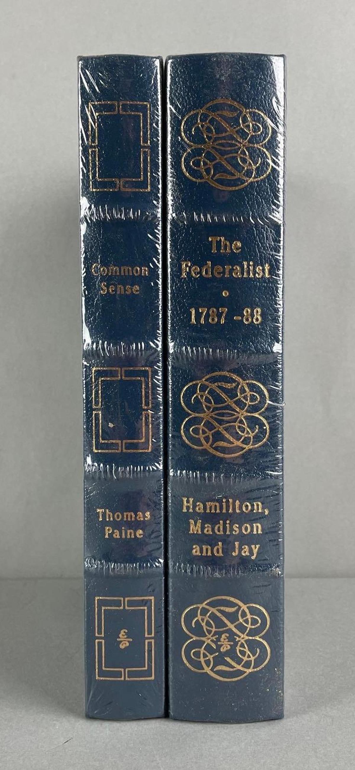 Group of 2 Easton Press Books: Includes common sense by Thomas Paine, and the federalist 1787-88 by Hamilton Madison and Jay. Sealed, gilded edge, original shipping box