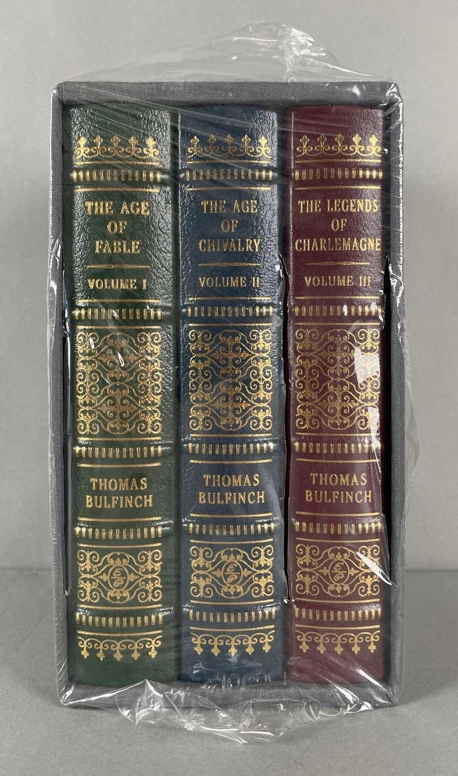 3 Volume Thomas Bulfinchs Mythology Easton Press Books: Includes the age of fable, the age of chivalry, and the legends of Charlemagne in slipcover. Sealed, gilded edges