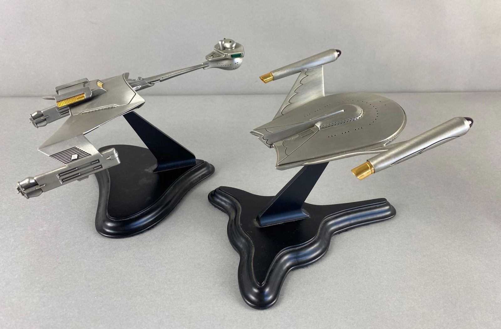 1989-90 Group of Franklin Mint Pewter Star Trek Romulan Bird of Prey and Klingon D-7 Figurines (1 of 5)