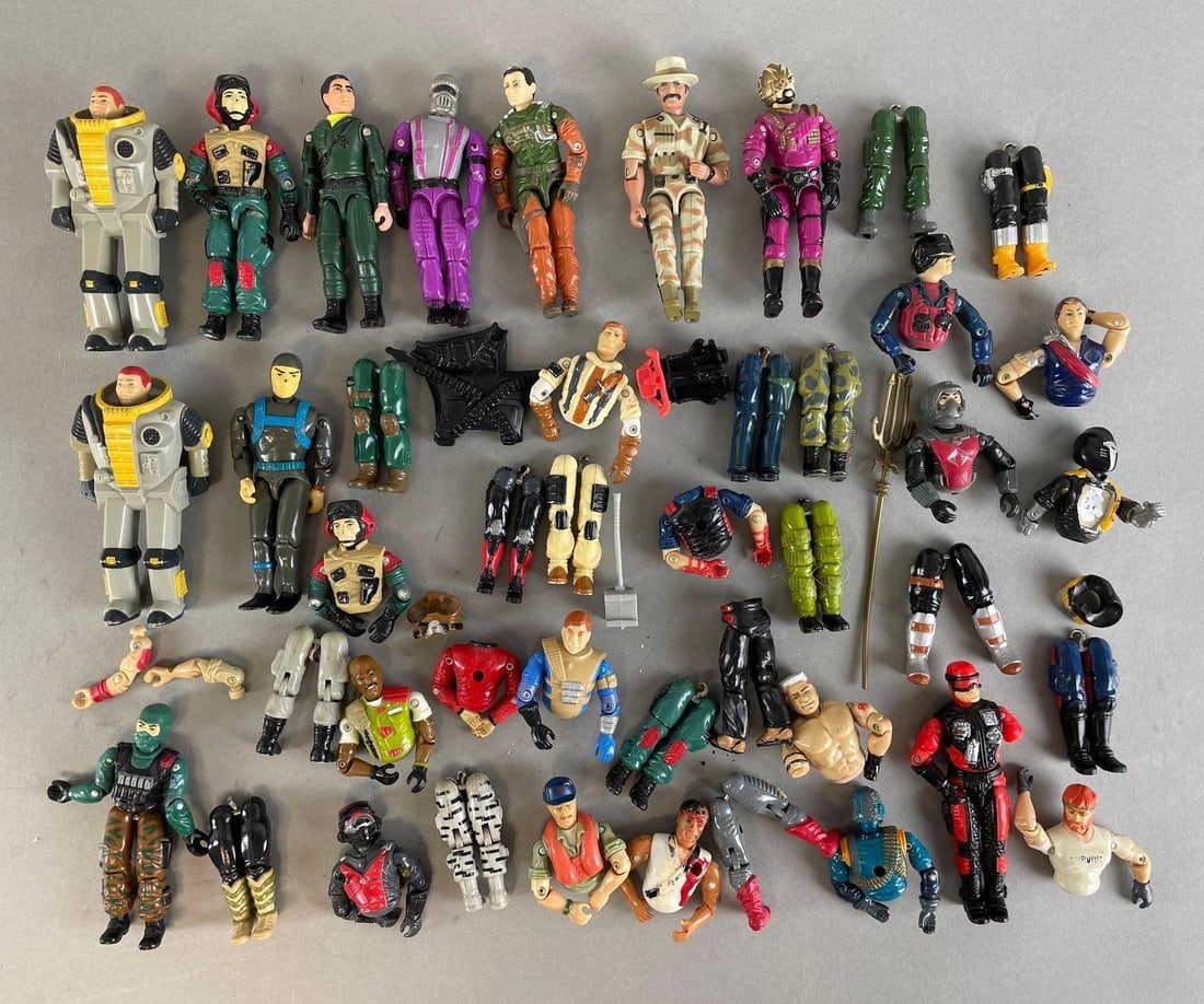 Group of Hasbro G.I. Joe Action Figure Parts: 1980s 3 3/4 inch figures. A few are complete