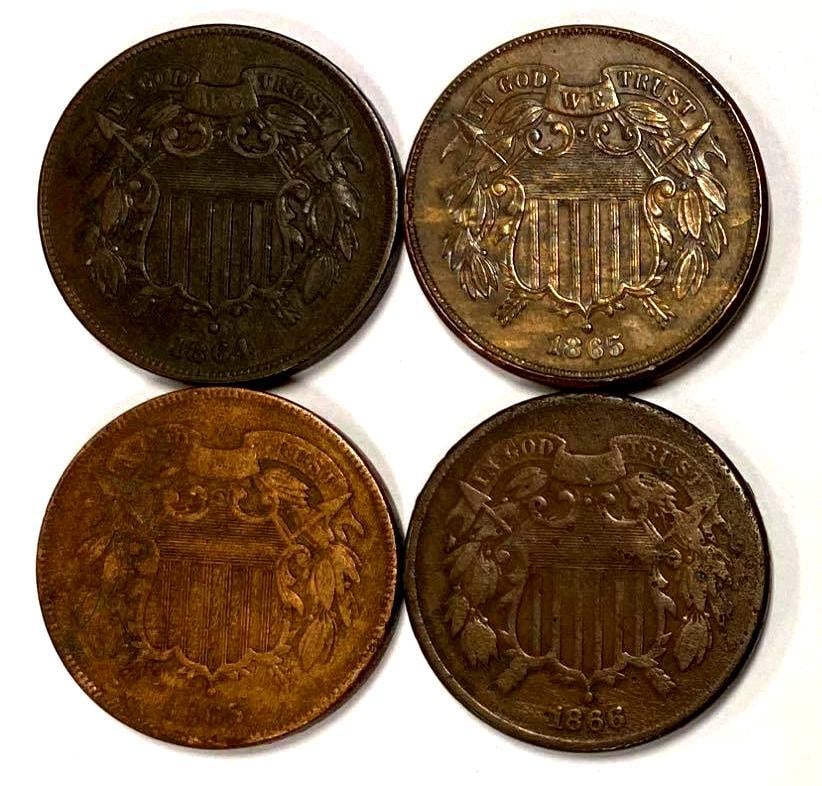 Group of (4) 1864-1866 Two-Cent Pieces (1 of 2)