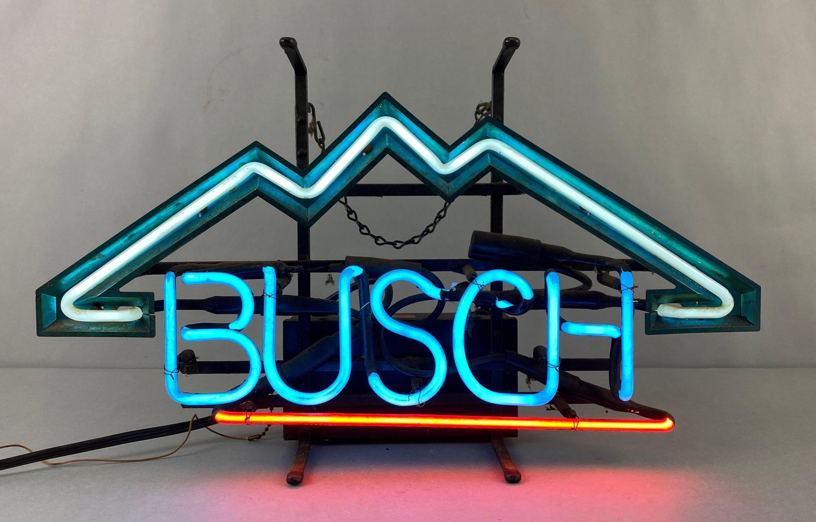 Busch Beer Neon Advertising Sign: Item No. 206-265. South Milwaukee Wisconsin. Sign is working. Some wear and rust. Measures 12 x 20 x 5 inches.