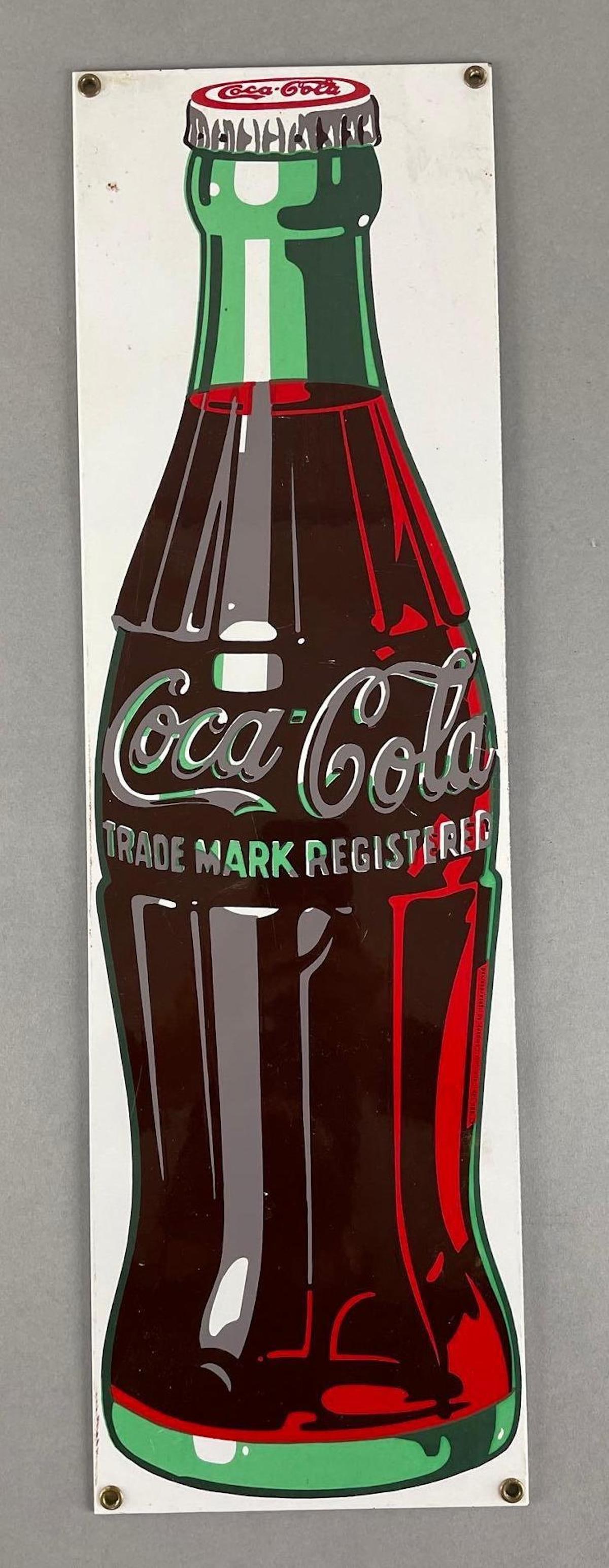 Reproduction Coca Cola Porcelain Advertising Sign: Reproduction. measures 21 x 6 1/4 inches