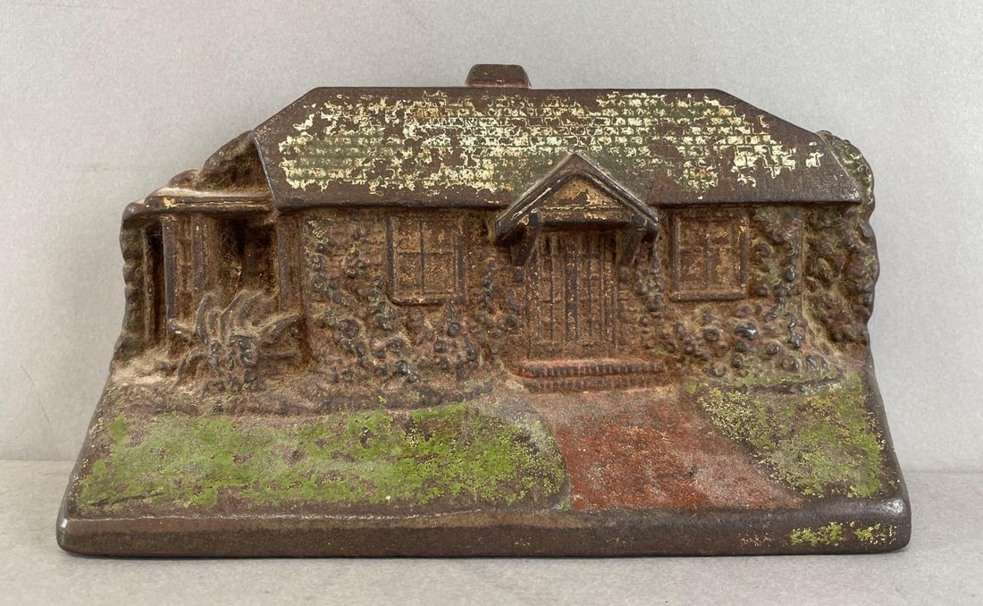 Antique Cast Iron Cottage Doorstop: Measures 4 1/2 x 8 1/2 x 2 inches
