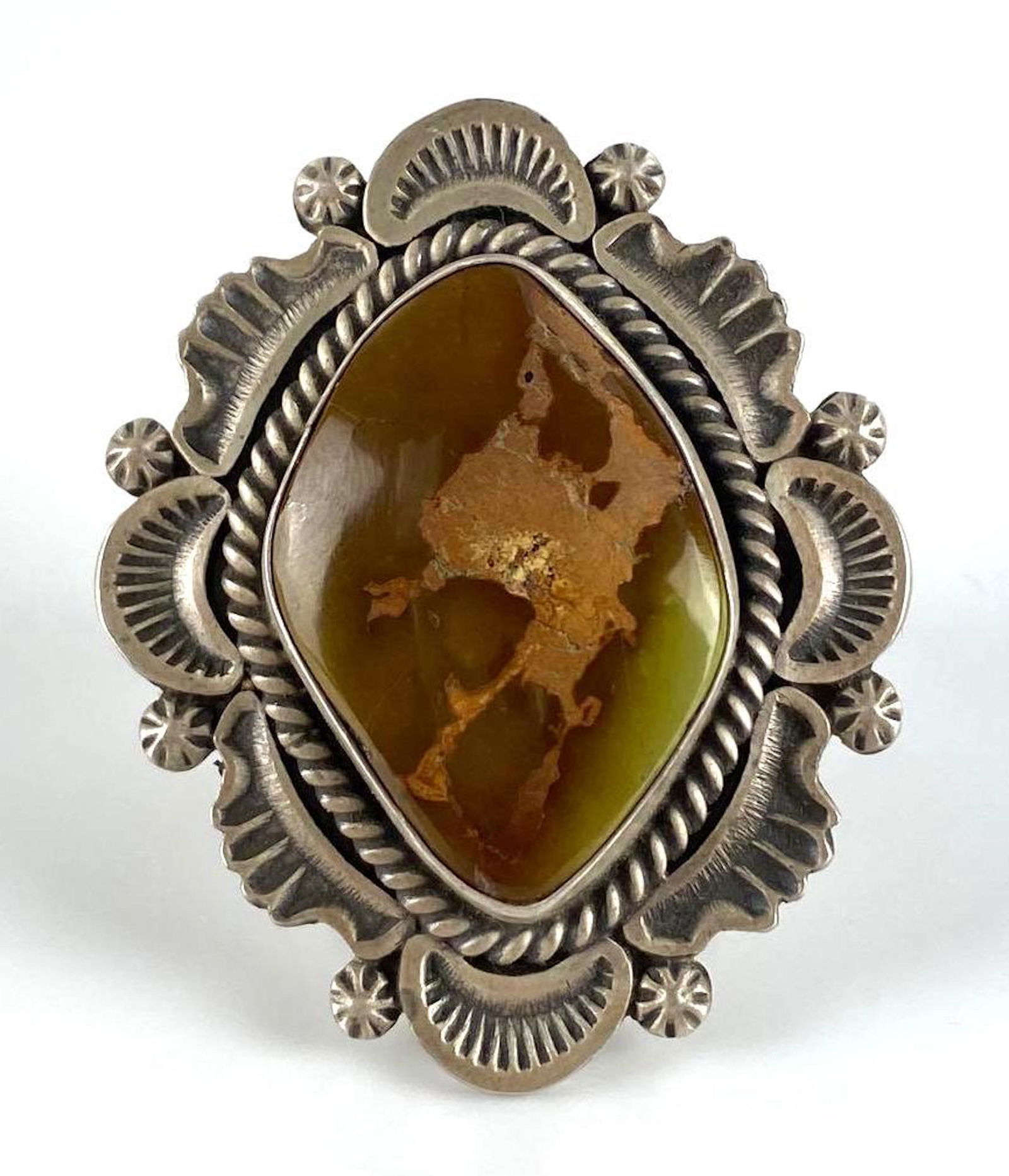 Sterling Silver Native American Hardstone Ring: Stamped Harold J, 22.0g, size 9 1/2