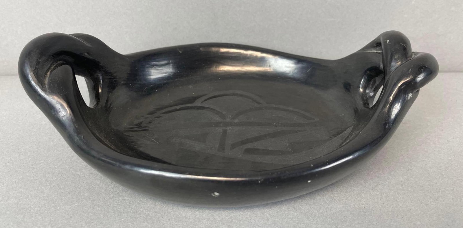 Nicolasa Signed Santa Clara Pueblo Native American Tray: Signed Nicolasa. Measures 7 1/4 x 5 inches