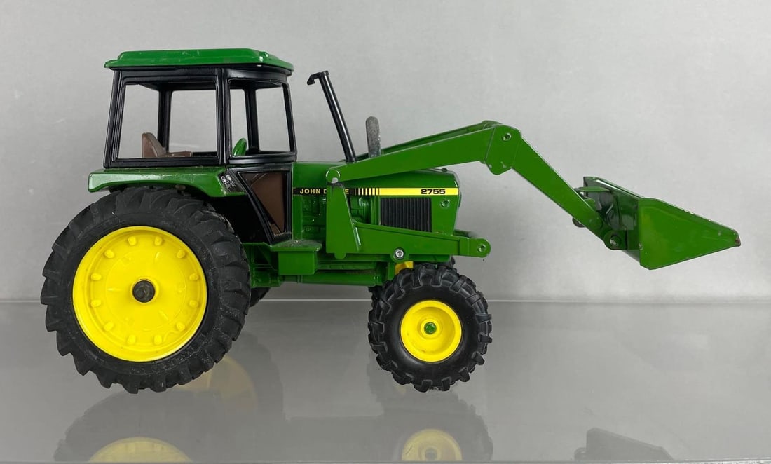 Ertl John Deere 2755 Tractor with Front Loader: Measures 7 x 12 1/2 x 6 inches with bucket down