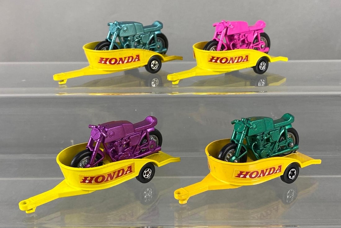 Group Of 4 Matchbox No. 38 Honda Motorcycle Trailers
