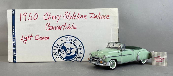 Franklin Mint 1950 Chevrolet Styleline Deluxe: Original box. Die-cast. 1/24 scale. New condition. Color - light green, with COA