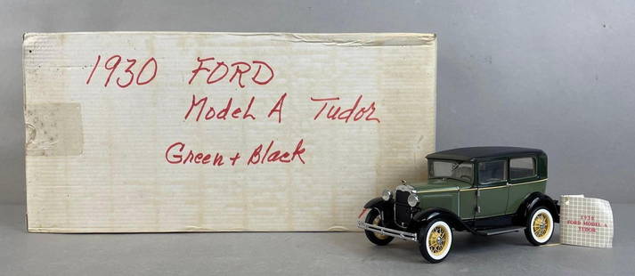 Franklin Mint 1930 Ford Model A Tudor: Original box. Die-cast. 1/24 scale. New condition. Color - green and black, with COA