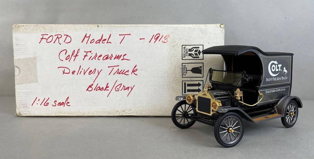 Franklin Mint 1913 Ford Model T Colt Firearms Delivery Truck: Original box. Die-cast. 1/16 scale. New condition. Color - gray and black, with COA