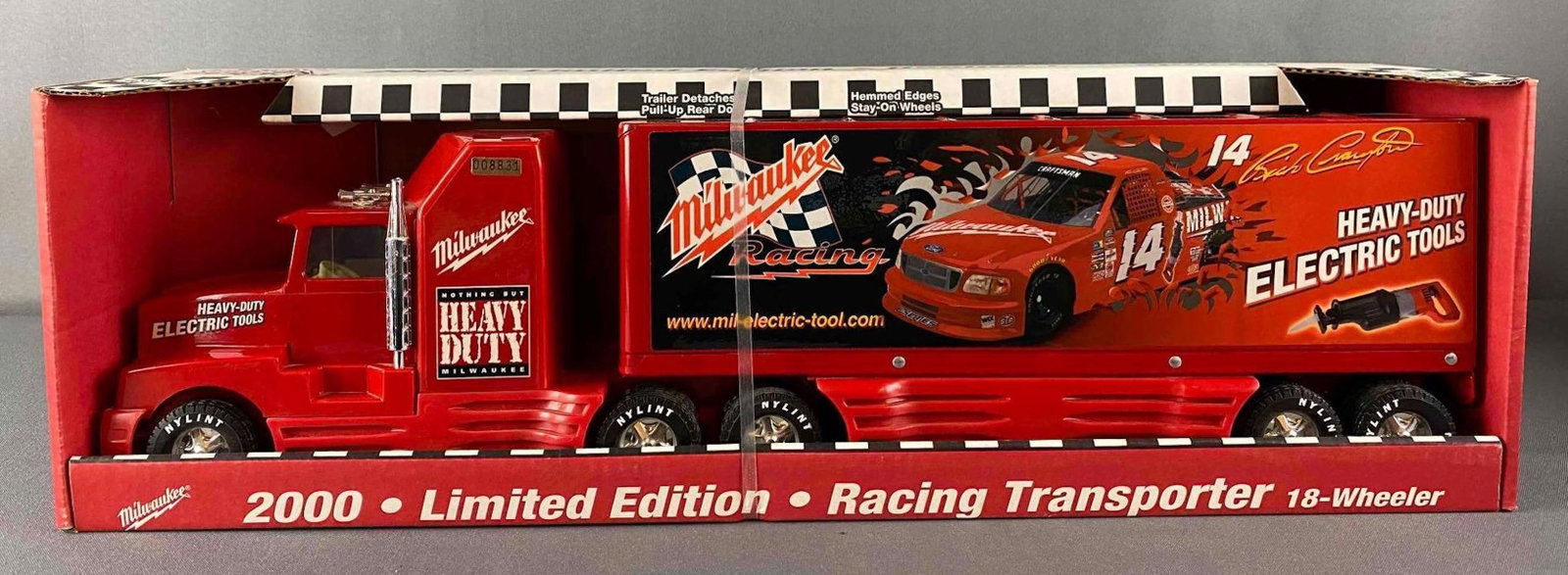 Limited Edition Milwaukee Racing Transporter Pressed Steel 18 Wheeler: packaging measures 6 x 26 x 8,