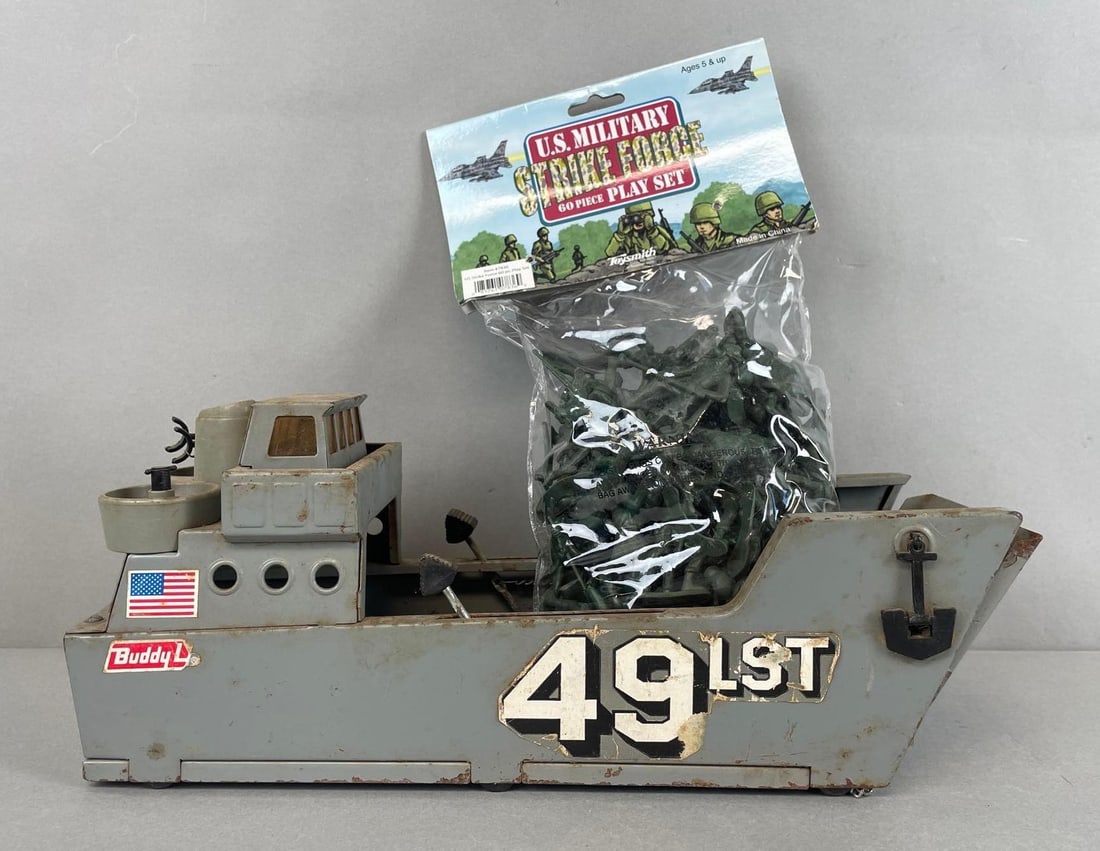 Vintage Buddy L Pressed Steel 49 LST Navy Landing Ship with Action Figures (1 of 6)