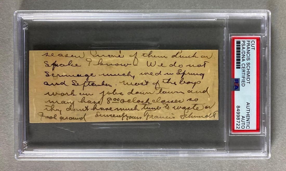 Francis Schmidt Signed 1939 Postcard Cut with Partial Letter - PSA Authentic (1 of 2)