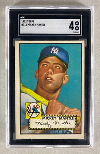 1952 Topps Mickey Mantle #311 SGC 4 - Rookie: 1952 Topps Mickey Mantle #311 SGC 4.?This one has a very nice eye appeal and strong color without the snow effect that so many have.? It is also better centered than most. It is the most desired of po