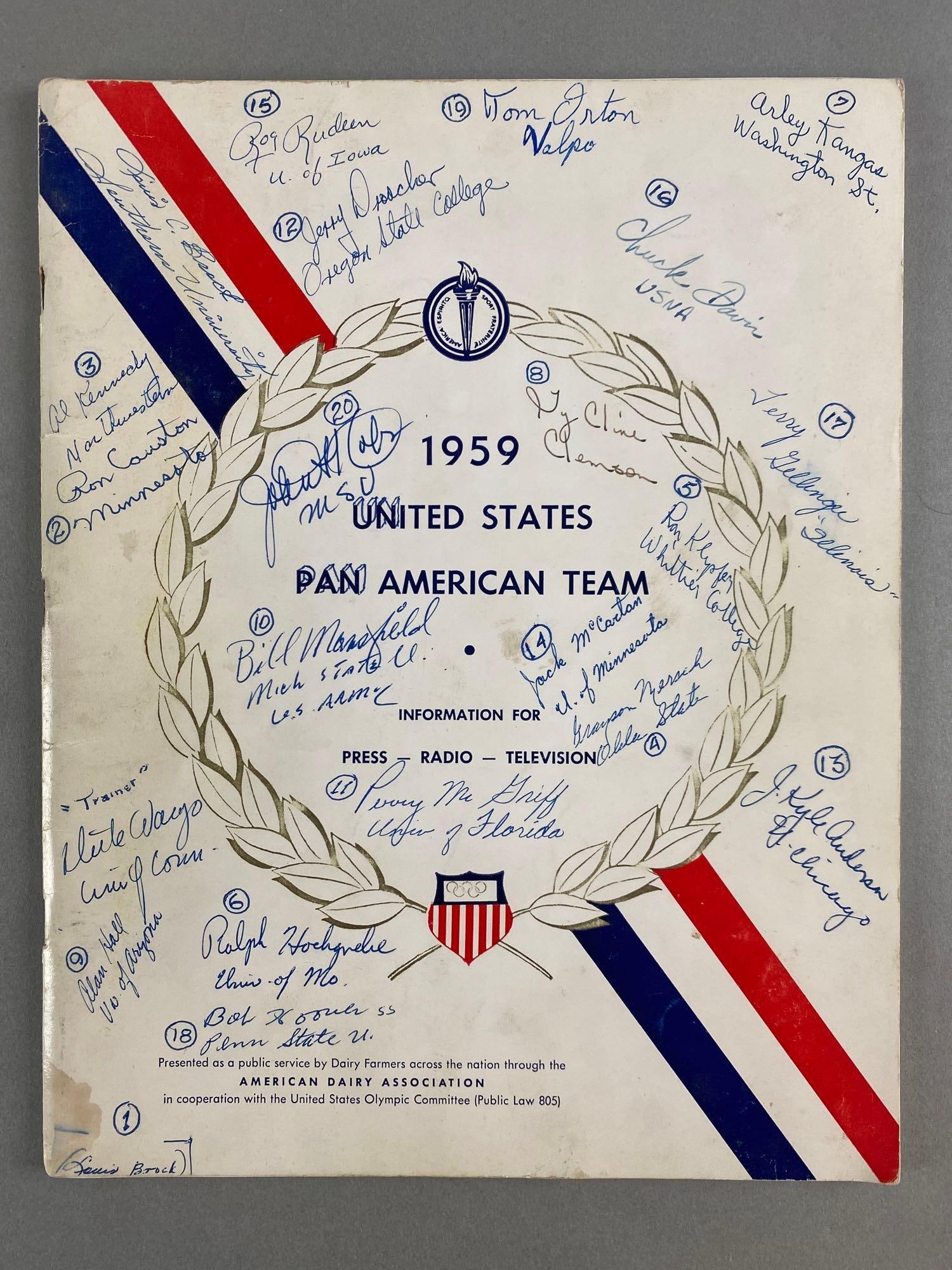 Rare 1959 United States Pan American Team Program with Lou Brock and 20 other Signature (1 of 5)