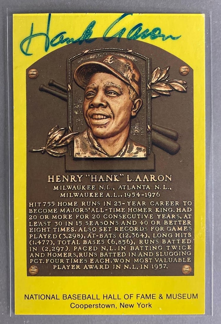 Hank Aaron Signed Gold HOF Plaque Postcard (1 of 2)
