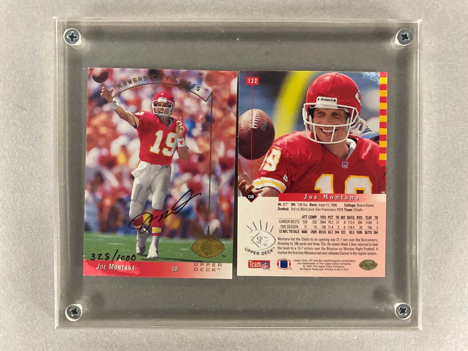 1993 Upper Deck Authenticated Joe Montana Signed Card 328/1000 (1 of 5)