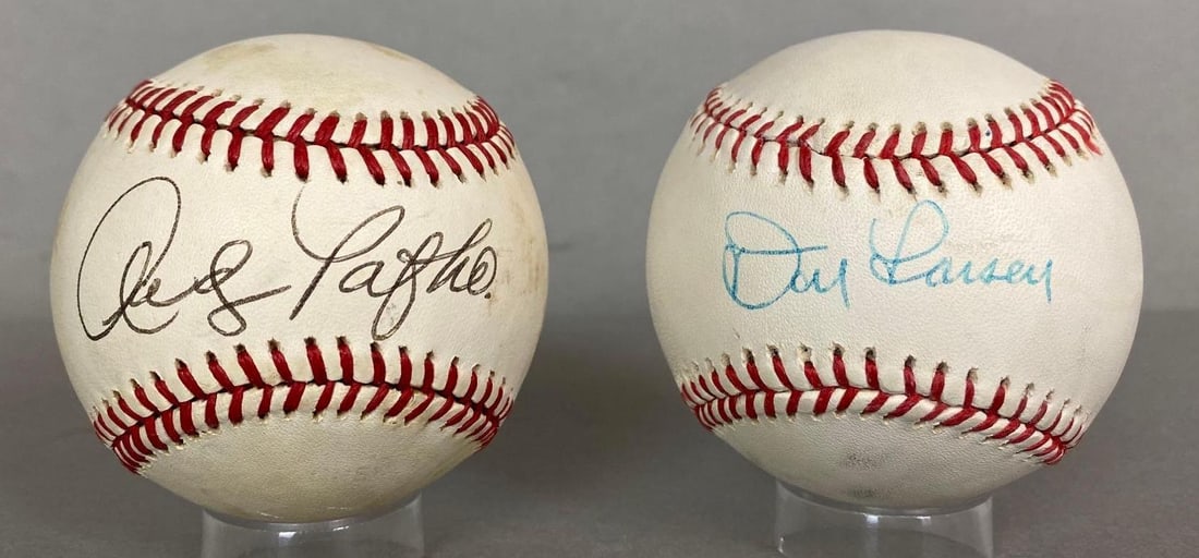 Andy Pafko Signed Baseball and Don Larsen Signed baseball with COA (1 of 2)