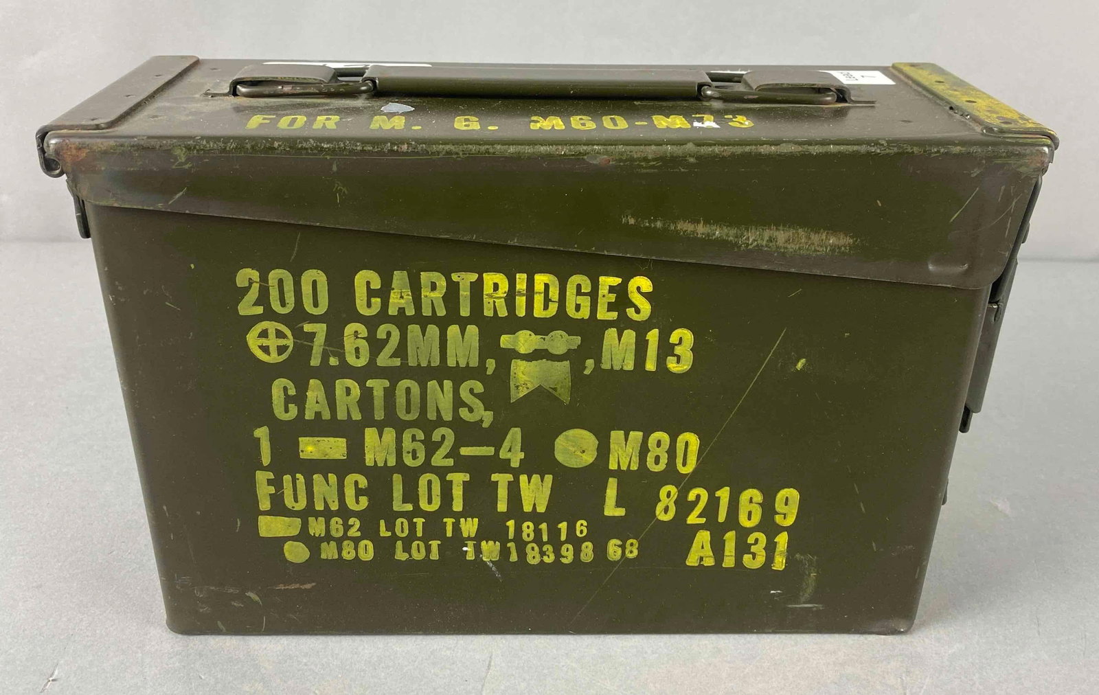 Steel Canister w/ 500 New Rounds of 230gr 45 ACP RN Lead Brass Boxer Ammunition: Box measures 7 x 10 x 4 inches.