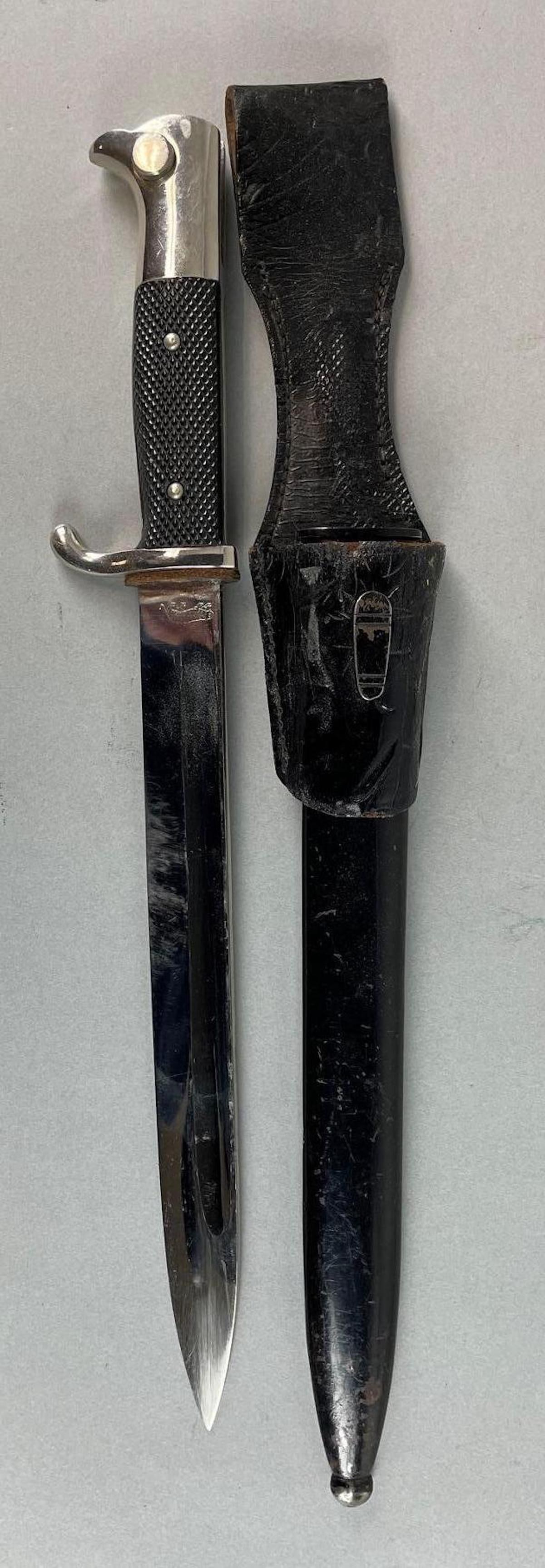 WW2 German Tiger Parade Bayonet with Scabbard: Measures 14 1/4 inches overall with a 9 1/2 inch blade