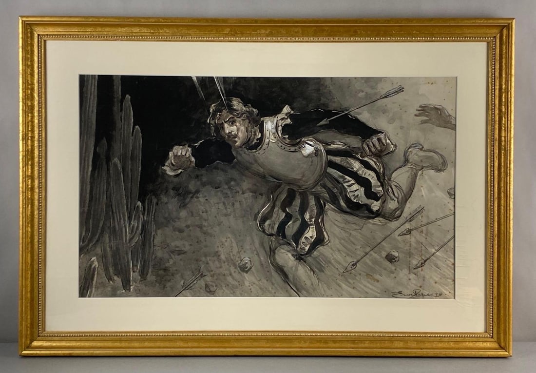 1898 Eric Pape Soldier Under Arrow Fire Original Illustration (1 of 4)