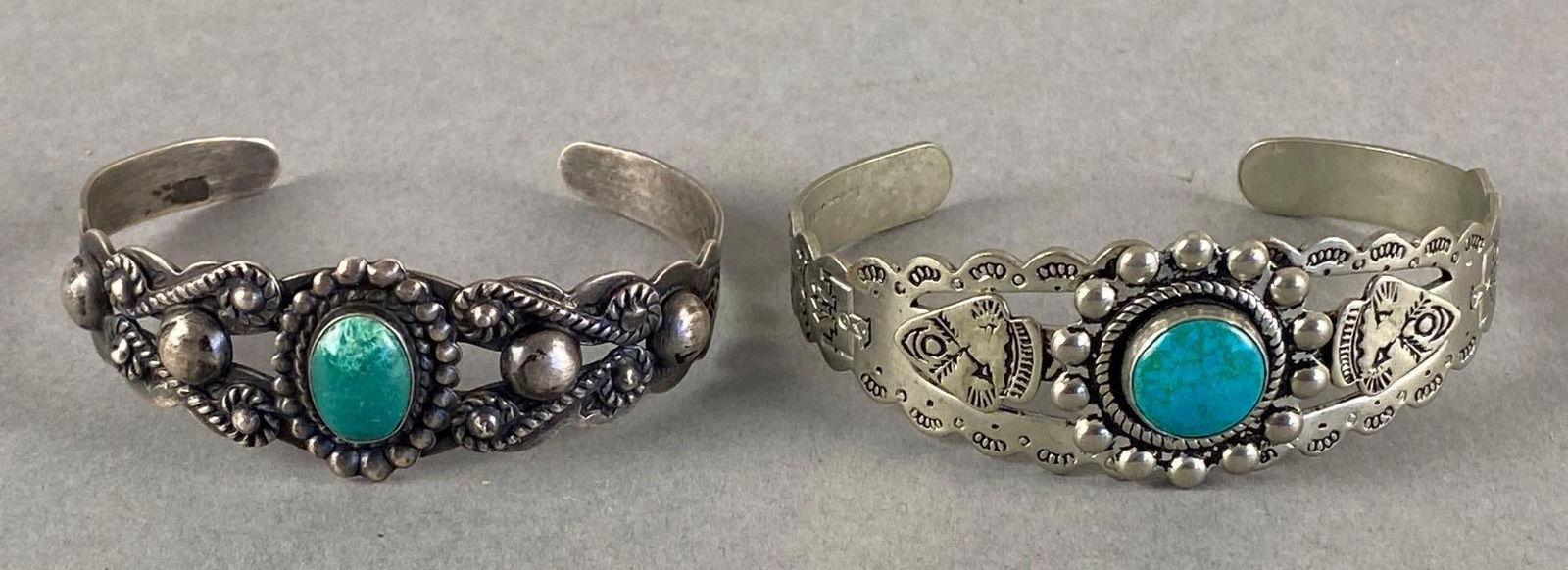 Group of 2 Native American Sterling Silver and Turquoise Cuff Bracelets (1 of 7)