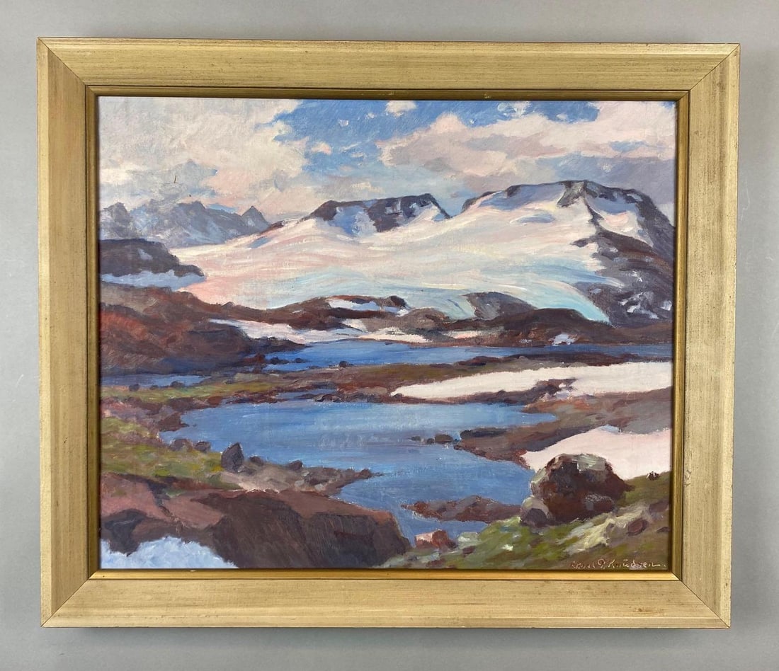 P. Knudsen Mountainside Landscape Oil Painting on Canvas (1 of 3)