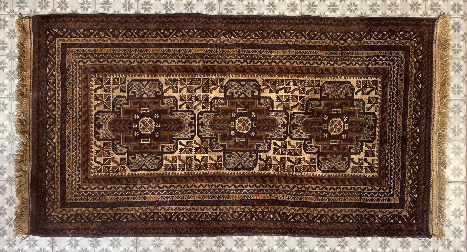Antique Oriental Geometric Pattern Wool Rug (1 of 7)